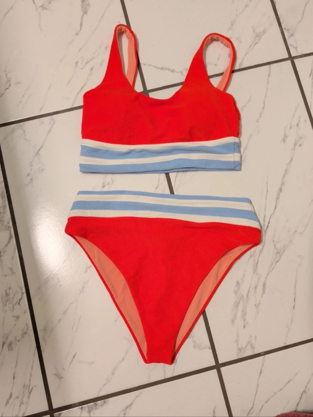 Beach riot Thalia High Waisted Bikini Swim In coastal dune Color Block